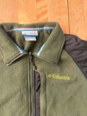 Columbia Mens Medium Interchange Full Zip Fleece Jacket Olive Green and Black